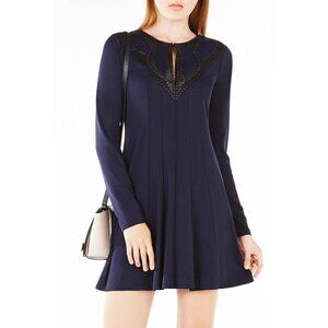 BCBGMaxAzria Jaena Navy Blue Embroidered Long Sleeve Mini Dress S